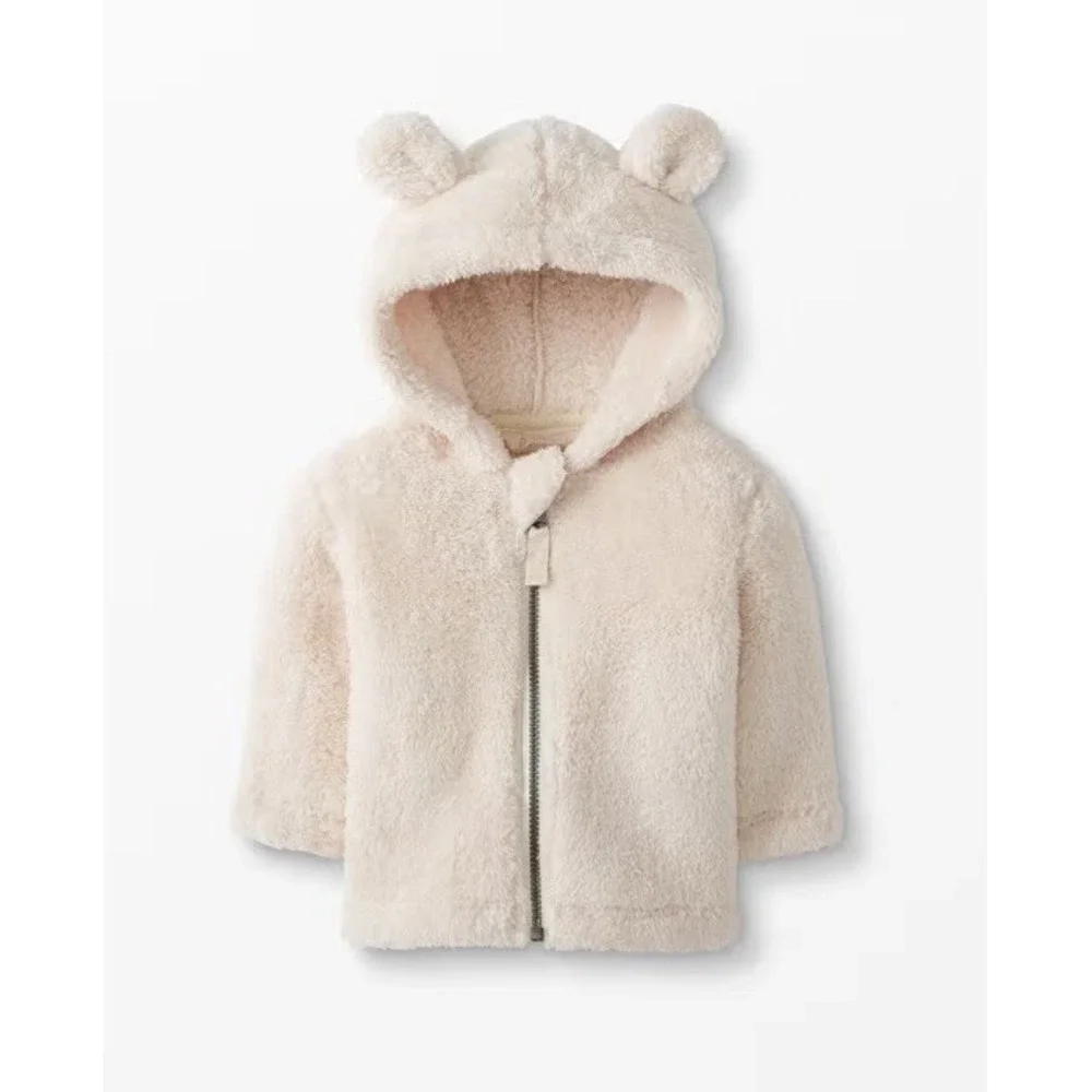 Hanna Andersson Girls 6-12Months White Marshmallow Fleece Hooded Bear Jacket EUC